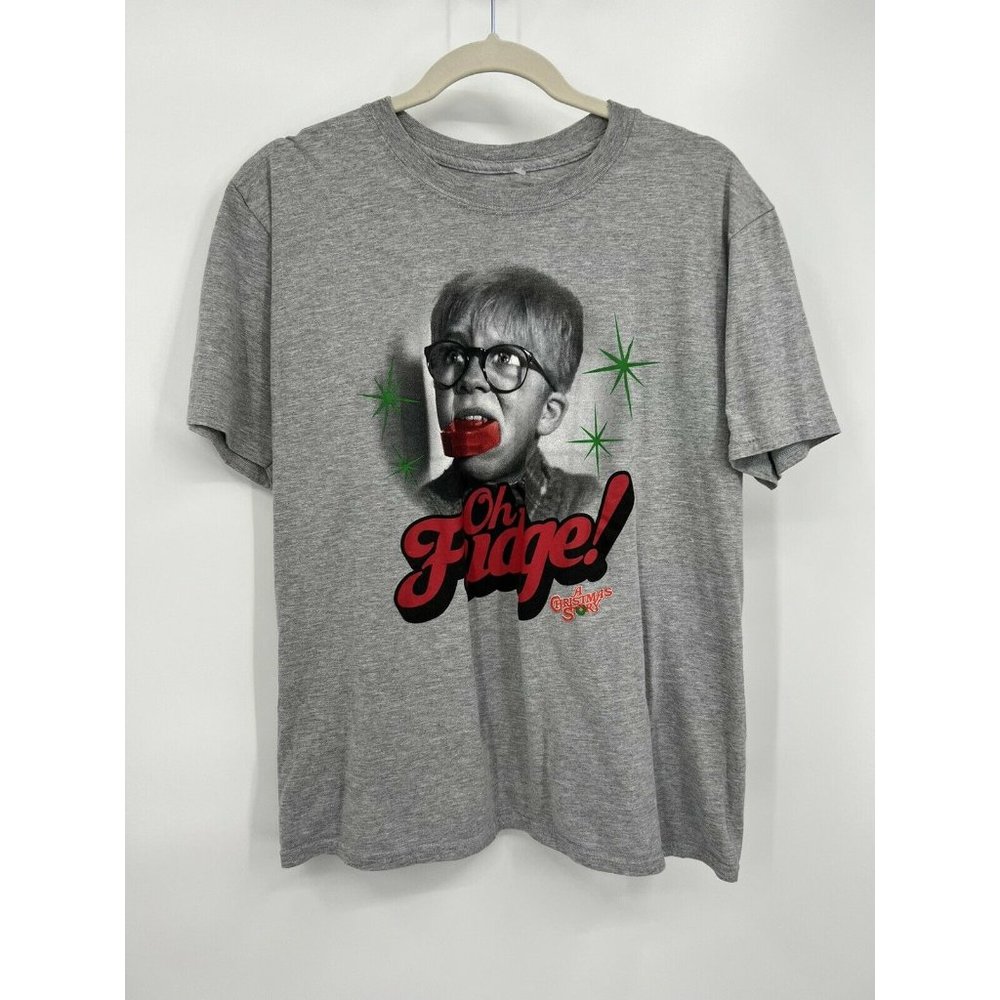 A Christmas Story grey “oh fudge” quote graphic short sleeve tshirt size large